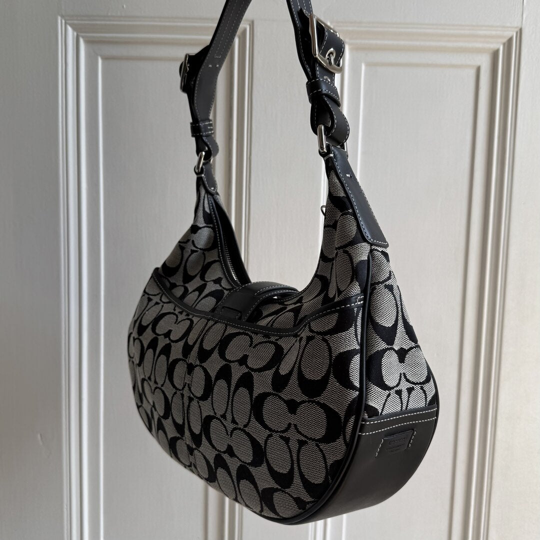 Coach Signature Hobo Buckle Black Shoulder Bag