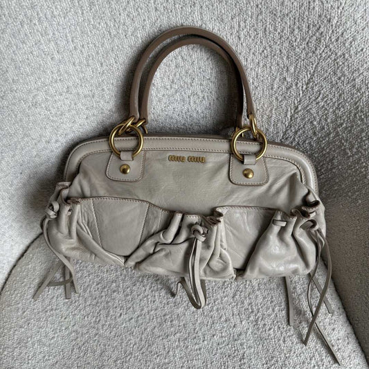 Miu Miu Bow Leather Cream Shoulder Bag