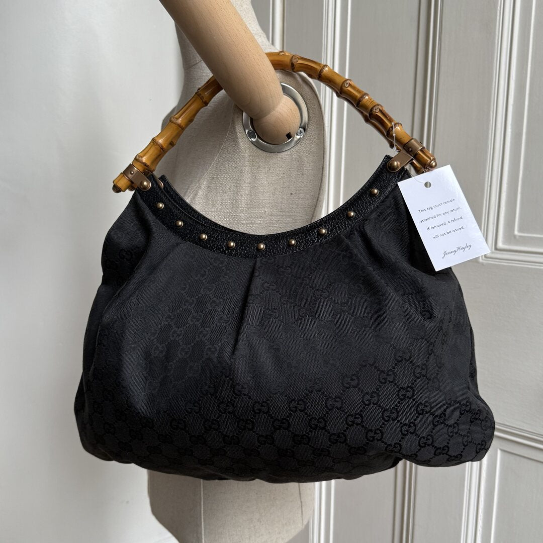 Gucci GG Canvas Bamboo Black Handbag