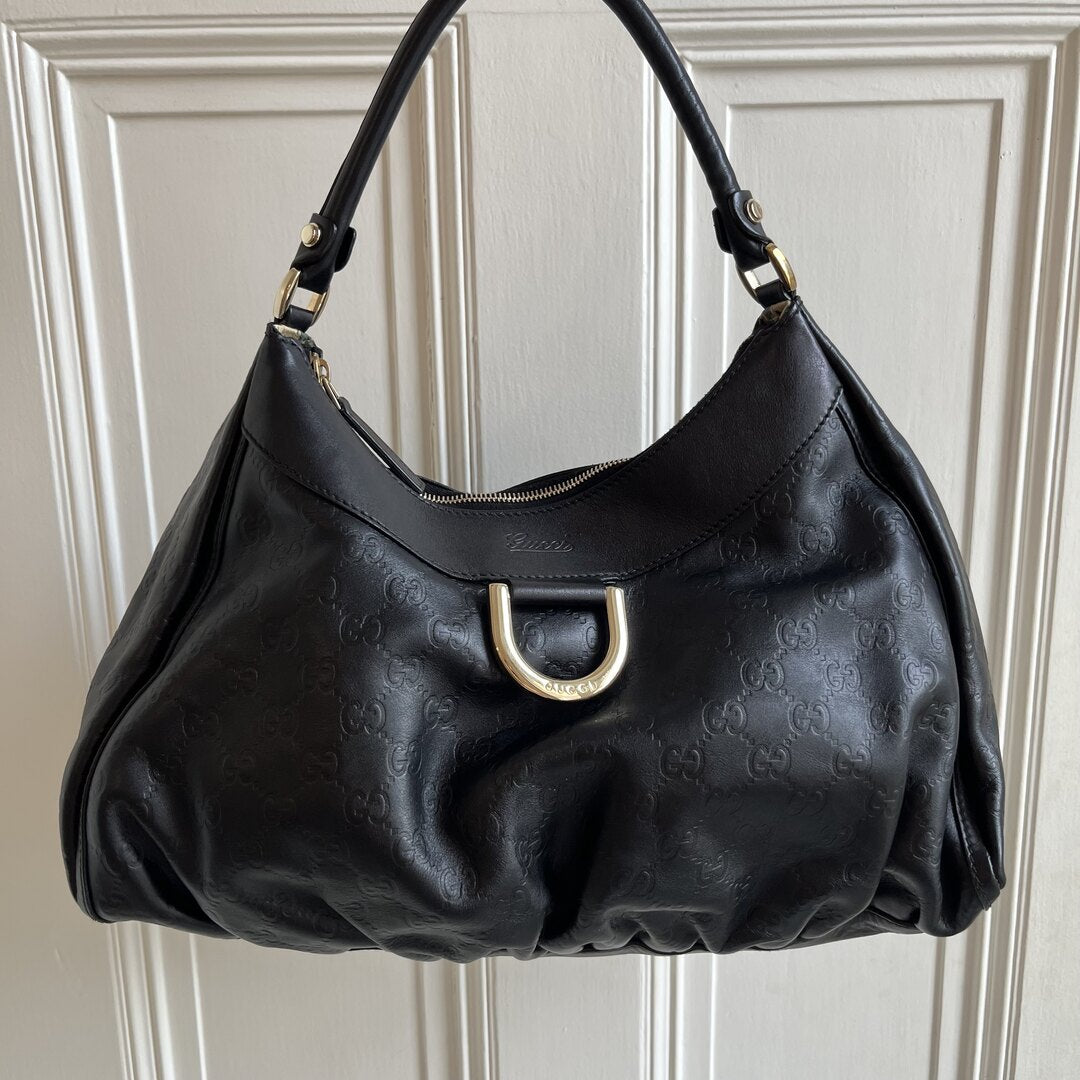 Gucci Guccissima Abbey Leather Black Shoulder Bag