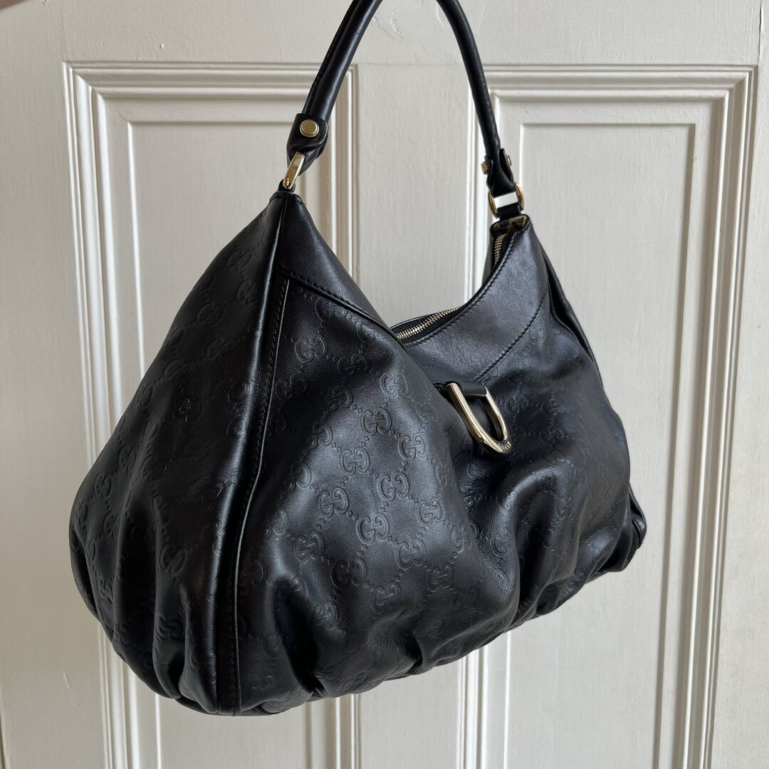 Gucci Guccissima Abbey Leather Black Shoulder Bag