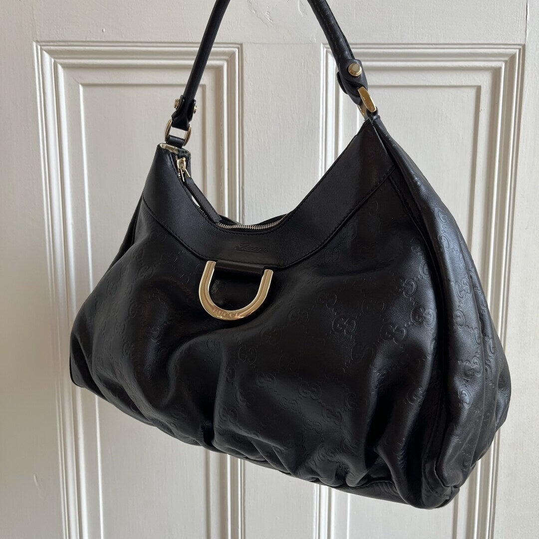 Gucci Guccissima Abbey Leather Black Shoulder Bag