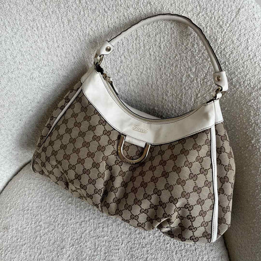 Gucci GG Canvas Abbey White Shoulder Bag