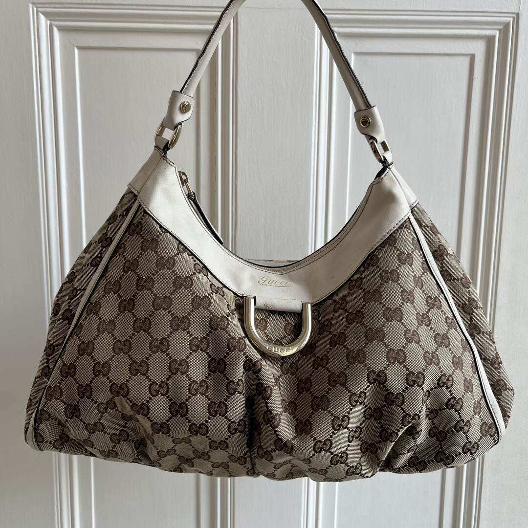 Gucci GG Canvas Abbey White Shoulder Bag