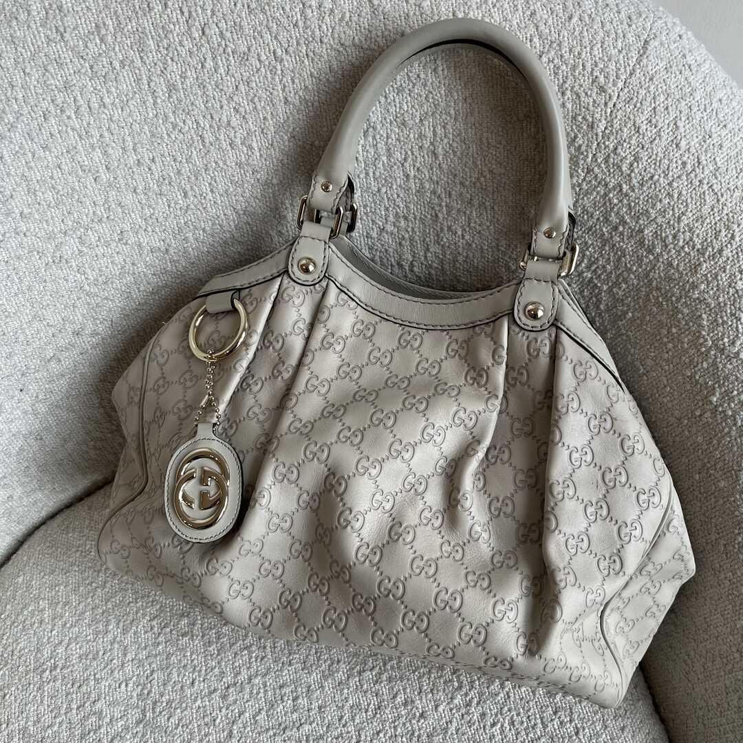 Gucci Guccissima Sukey Leather Cream Tote Bag