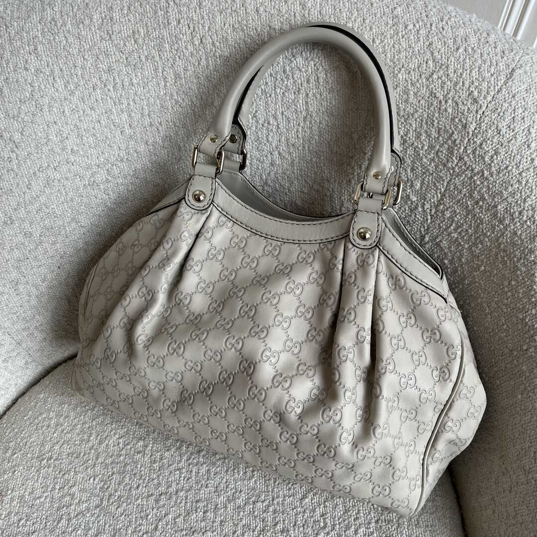 Gucci Guccissima Sukey Leather Cream Tote Bag