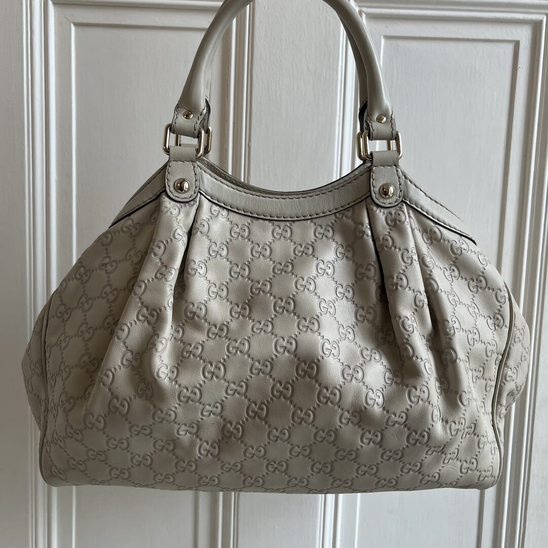 Gucci Guccissima Sukey Leather Cream Tote Bag