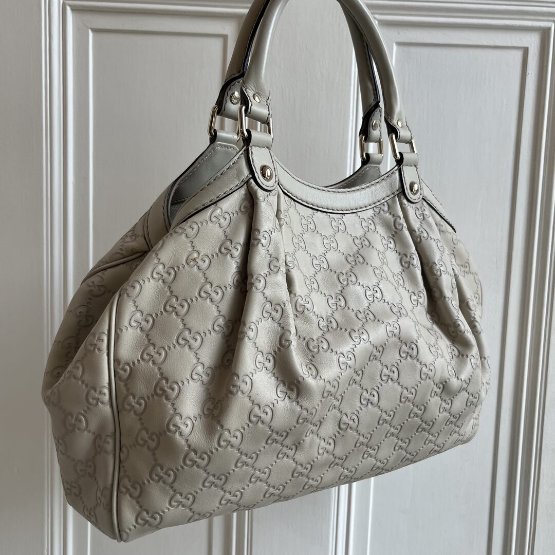 Gucci Guccissima Sukey Leather Cream Tote Bag