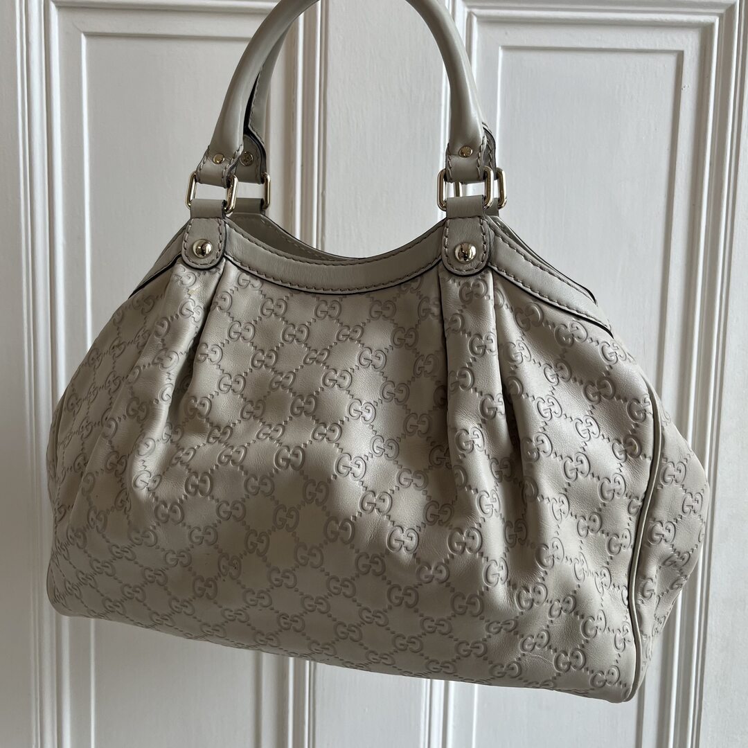 Gucci Guccissima Sukey Leather Cream Tote Bag