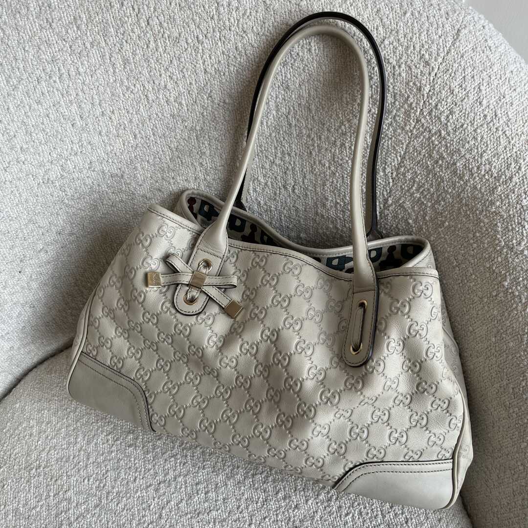 Gucci Guccissima Princy Cream Leather Tote Bag