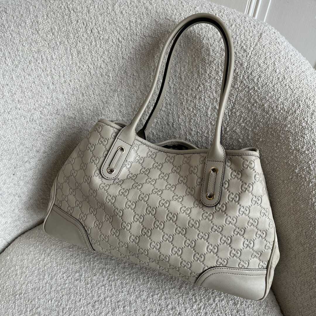 Gucci Guccissima Princy Cream Leather Tote Bag