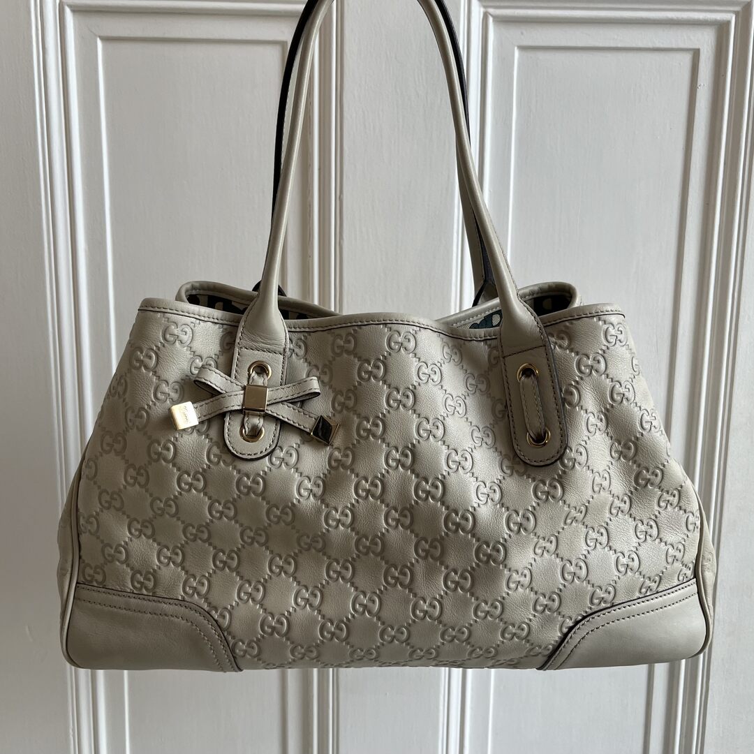 Gucci Guccissima Princy Cream Leather Tote Bag