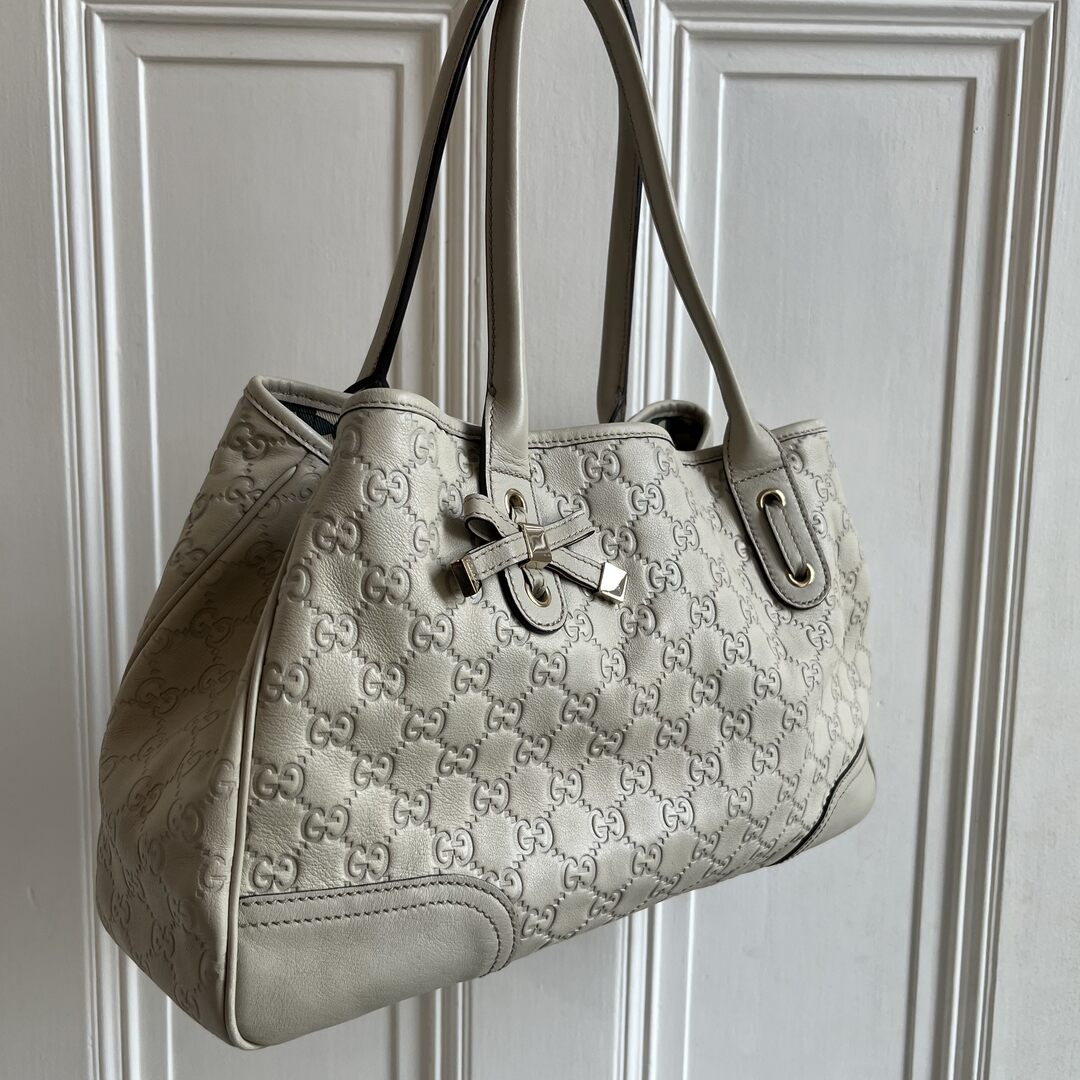 Gucci Guccissima Princy Cream Leather Tote Bag