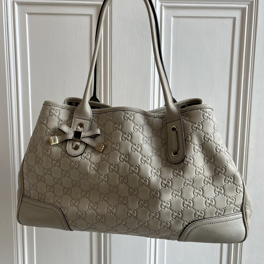 Gucci Guccissima Princy Cream Leather Tote Bag