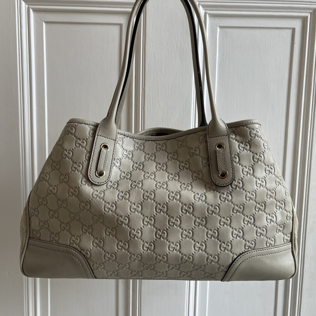 Gucci Guccissima Princy Cream Leather Tote Bag