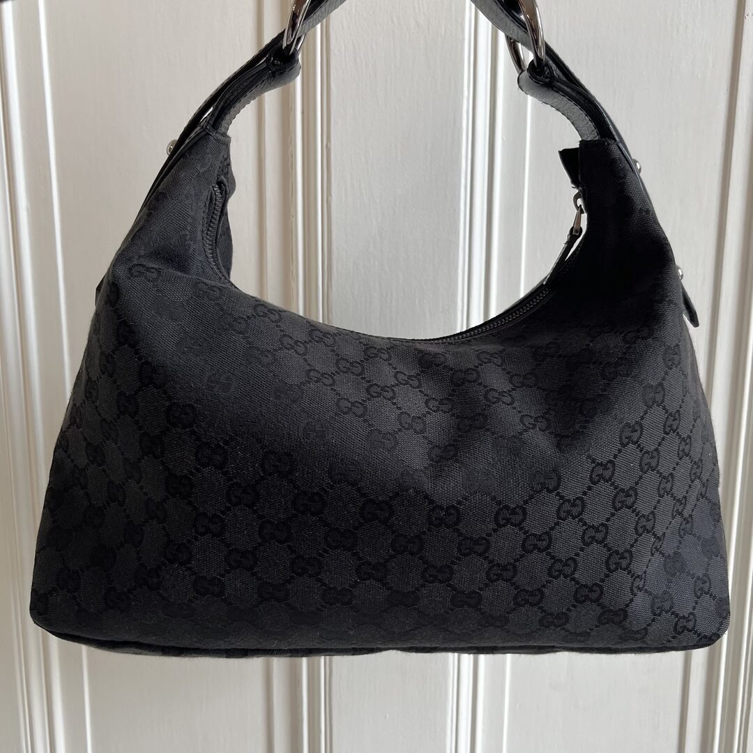 Gucci GG Black Monogram Horsebit Hobo Shoulder Bag