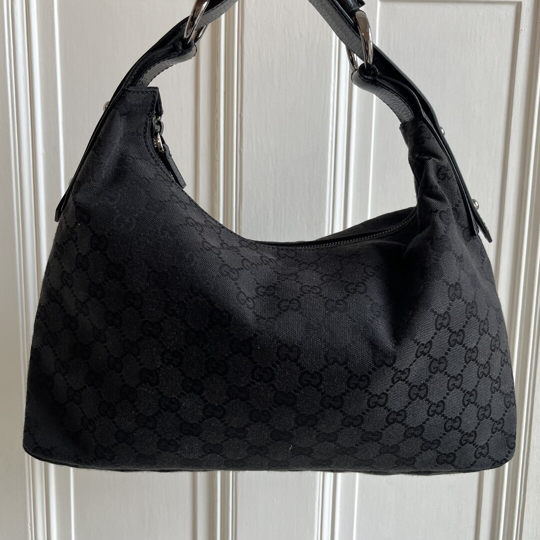 Gucci GG Black Monogram Horsebit Hobo Shoulder Bag