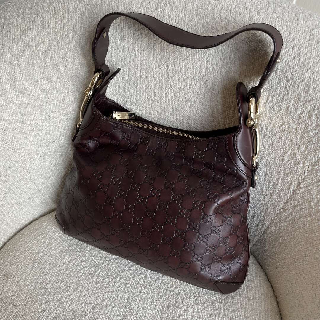 Gucci Guccissima Brown GG Leather Horsebit Shoulder Bag