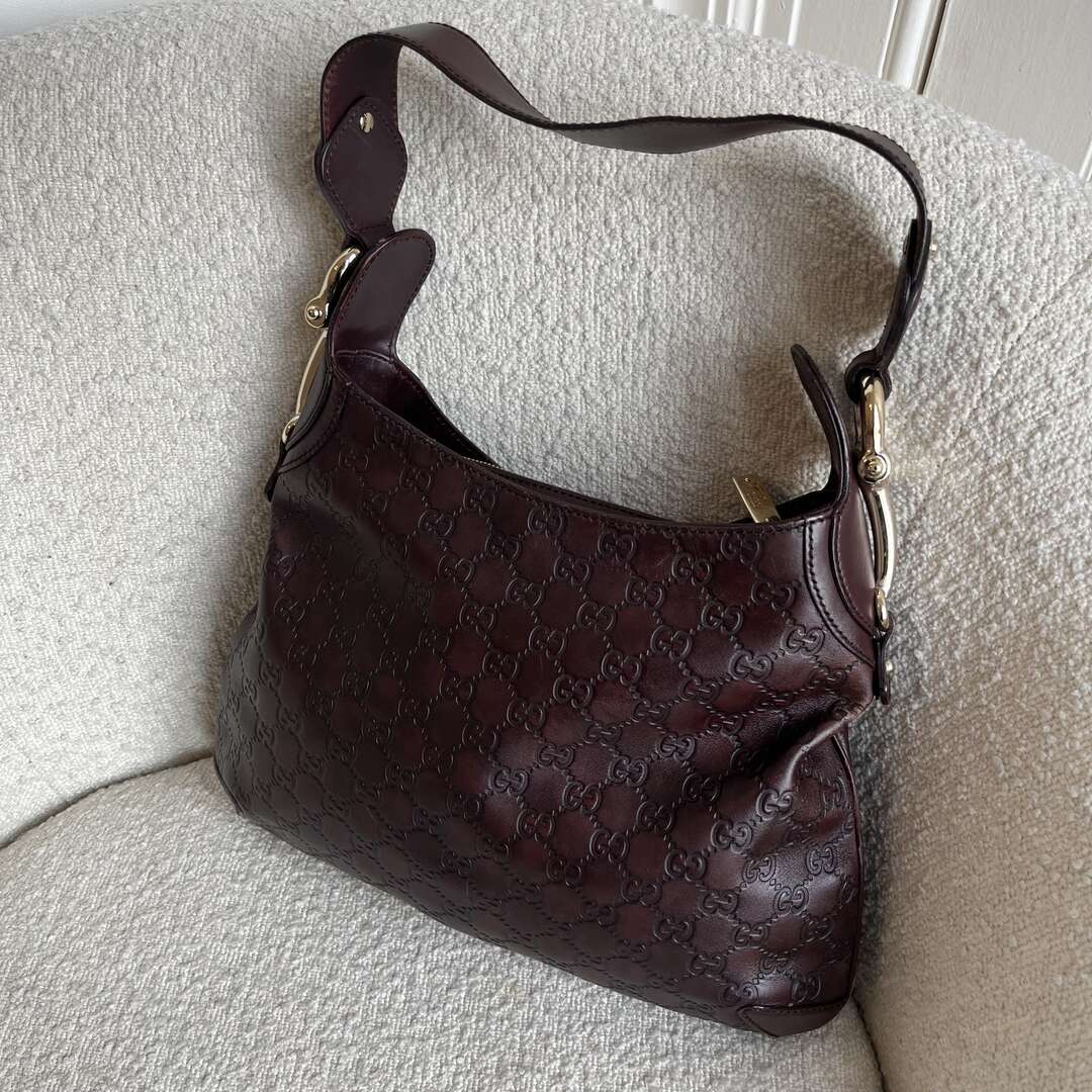 Gucci Guccissima Brown GG Leather Horsebit Shoulder Bag