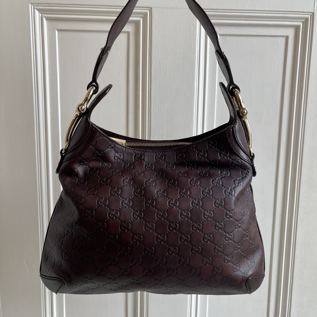 Gucci Guccissima Brown GG Leather Horsebit Shoulder Bag