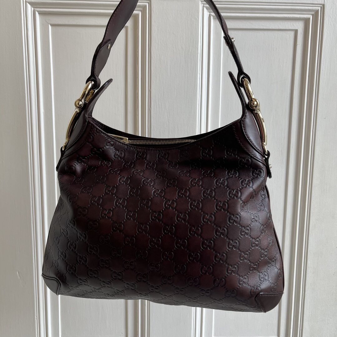 Gucci Guccissima Brown GG Leather Horsebit Shoulder Bag