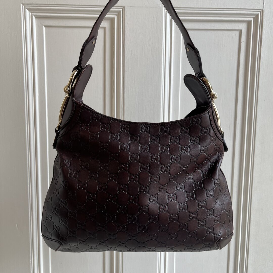 Gucci Guccissima Brown GG Leather Horsebit Shoulder Bag