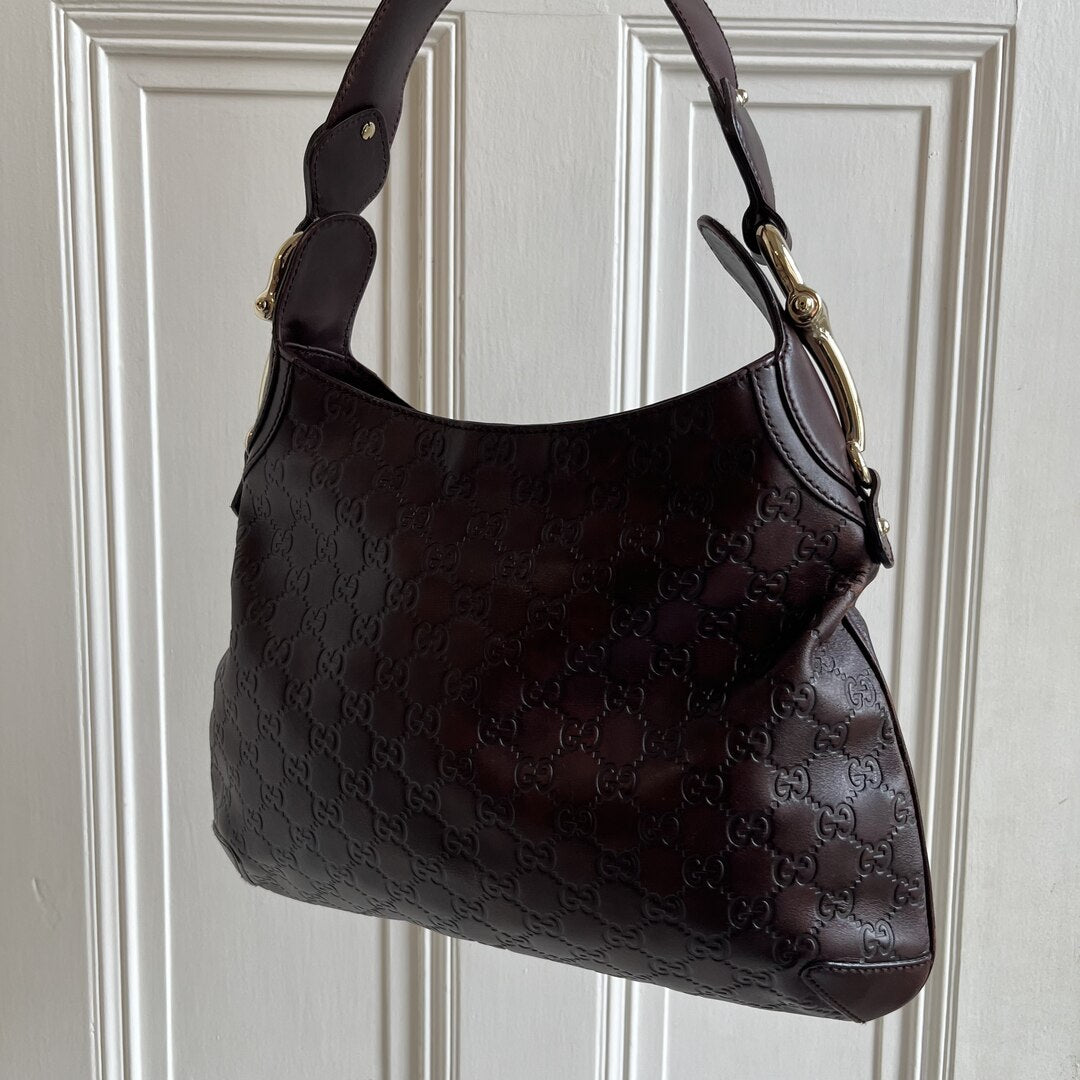 Gucci Guccissima Brown GG Leather Horsebit Shoulder Bag