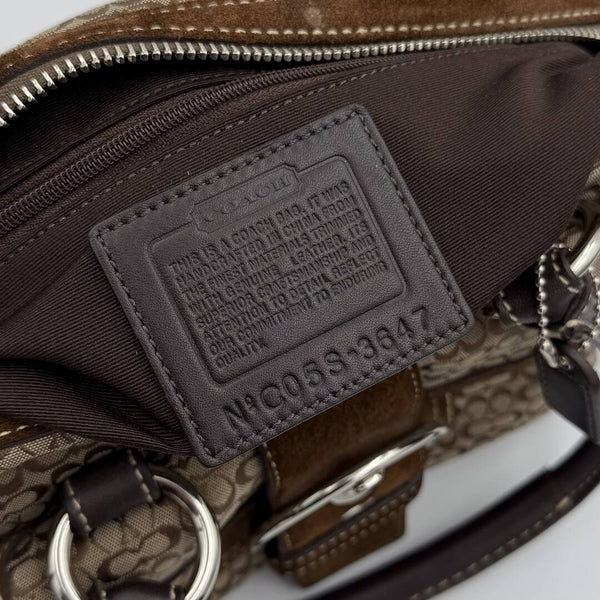 Coach Mini Signature Buckle Suede Brown Shoulder Bag