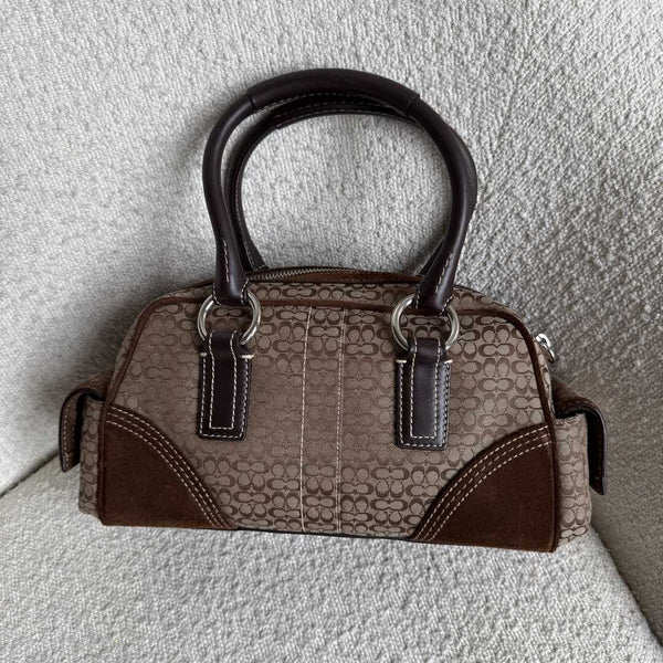 Coach Mini Signature Buckle Suede Brown Shoulder Bag