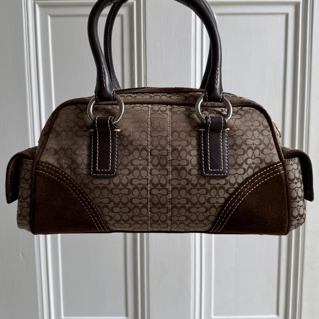 Coach Mini Signature Buckle Suede Brown Shoulder Bag