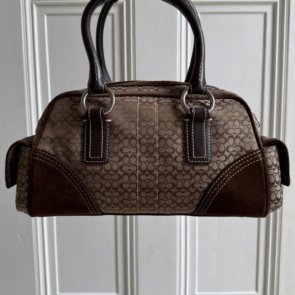 Coach Mini Signature Buckle Suede Brown Shoulder Bag