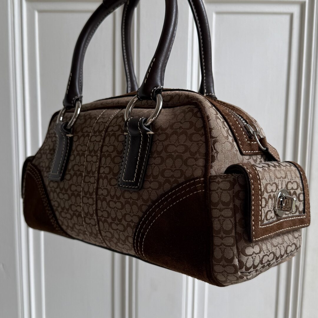 Coach Mini Signature Buckle Suede Brown Shoulder Bag