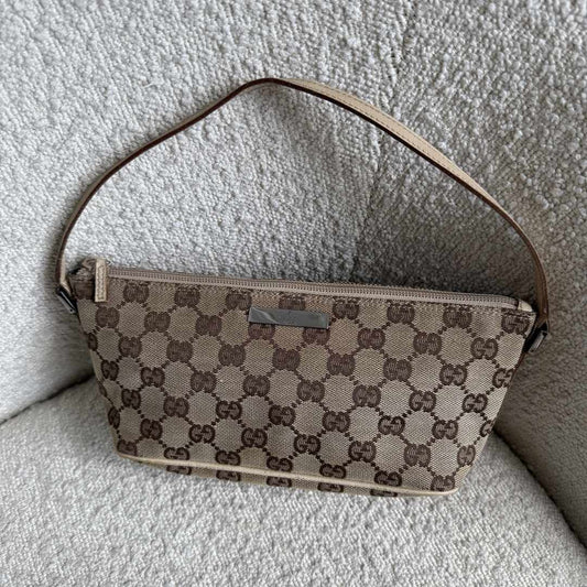 Gucci GG Monogram Beige Boat Pochette Handbag