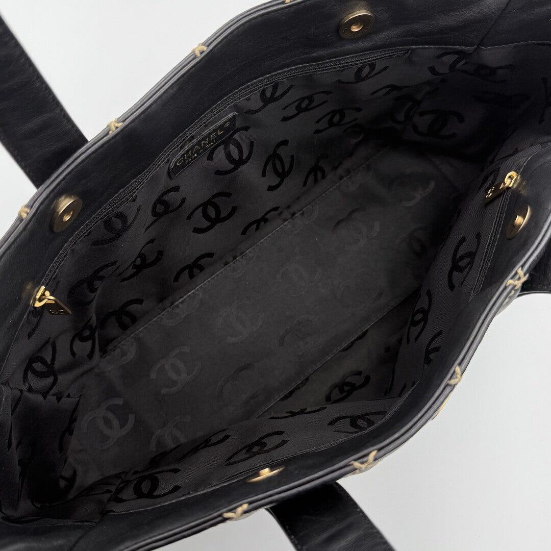 2004 Chanel CC Surpique Wild Stitch Black Leather Tote Bag
