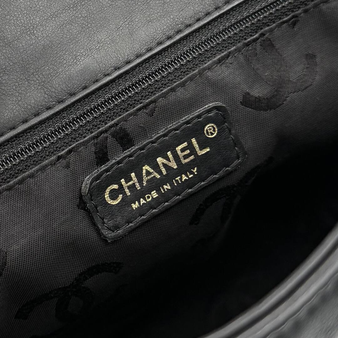 2004 Chanel CC Surpique Wild Stitch Black Leather Tote Bag