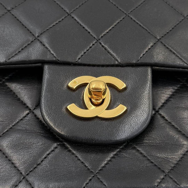 90s Chanel Matelasse Double Flap Chain 24K Gold Black Shoulder Bag