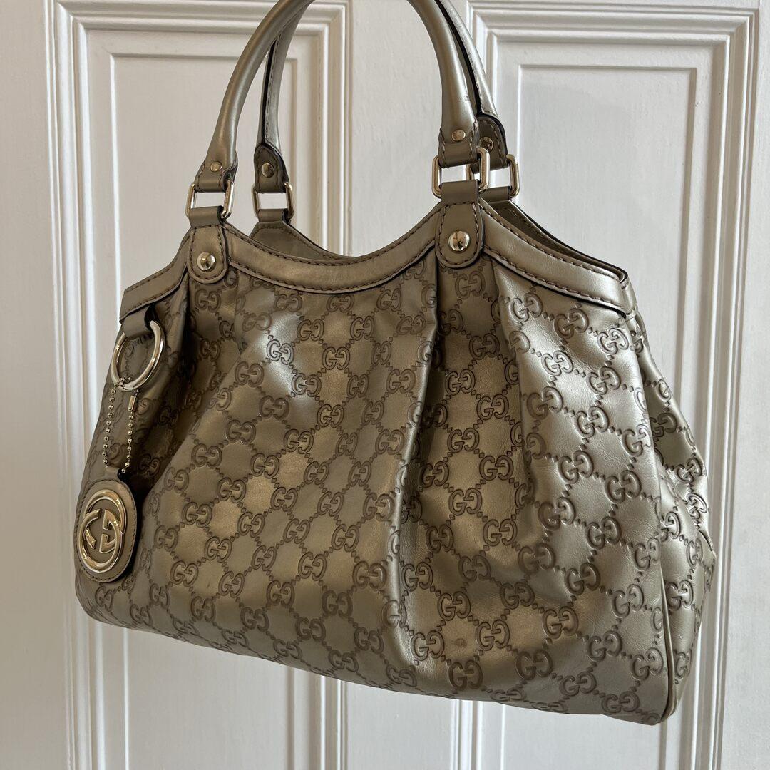 Gucci Guccissima Sukey Metallic Gold Leather Tote Bag