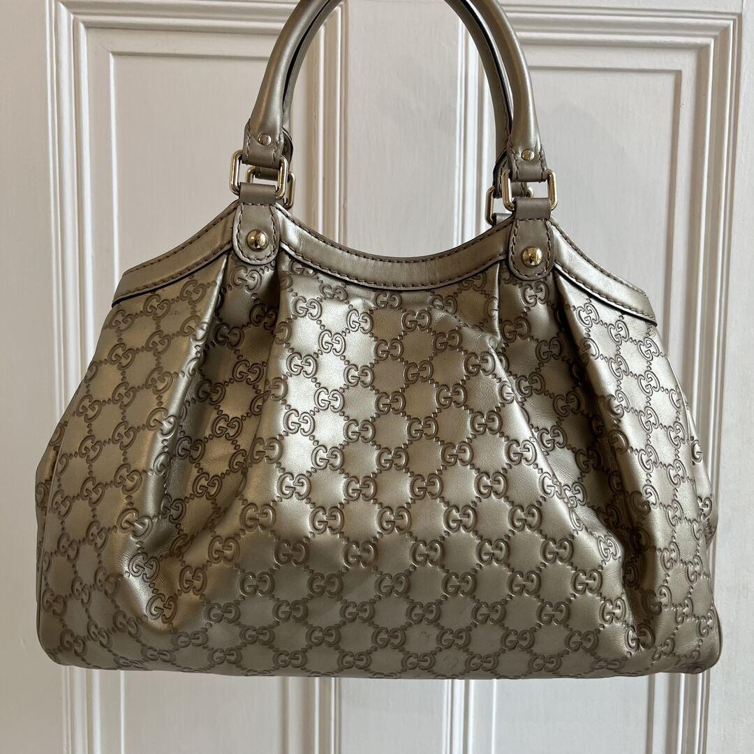 Gucci Guccissima Sukey Metallic Gold Leather Tote Bag