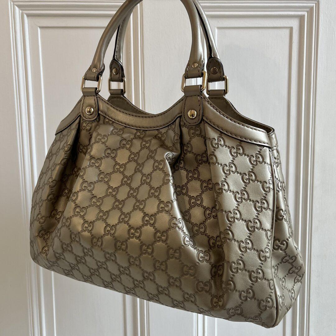 Gucci Guccissima Sukey Metallic Gold Leather Tote Bag