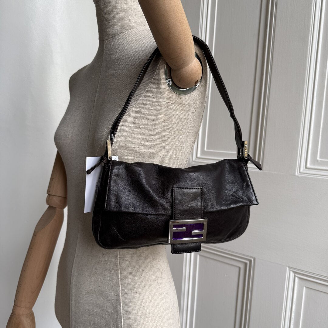 Fendi Mamma Baguette Dark Brown Leather Shoulder Bag