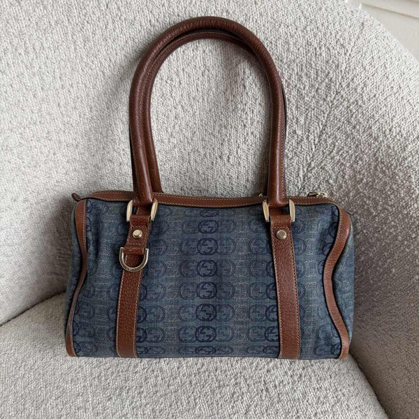 Gucci GG Denim Mini Abbey Boston Shoulder Bag