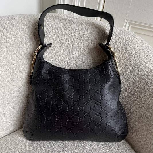 Gucci Guccissima GG Horsebit Black Shoulder Bag