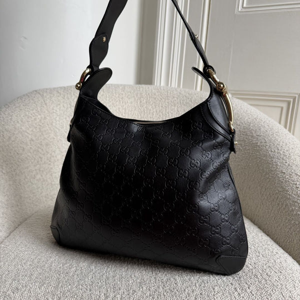 Gucci Guccissima GG Horsebit Black Shoulder Bag