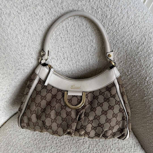 Gucci GG Canvas Abbey White Shoulder Bag