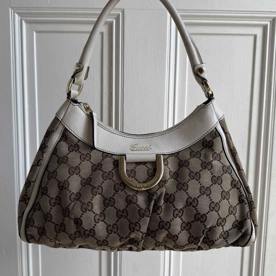 Gucci GG Canvas Abbey White Shoulder Bag