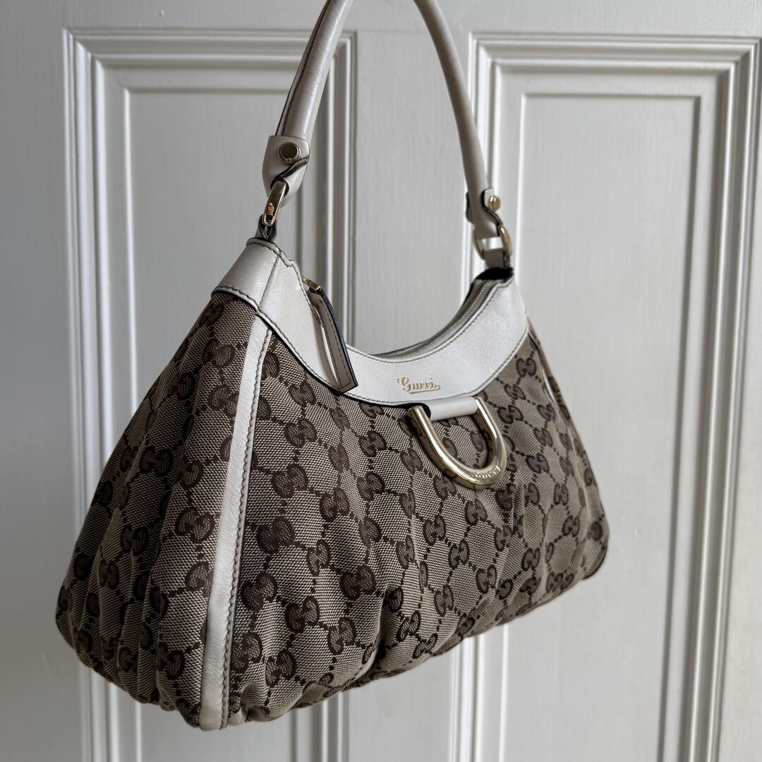 Gucci GG Canvas Abbey White Shoulder Bag