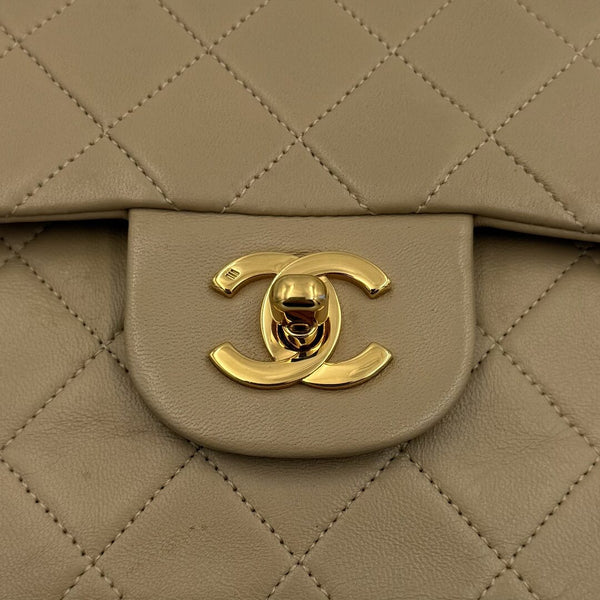 90s Chanel Matelasse Double Flap Chain 24K Gold Beige Shoulder Bag