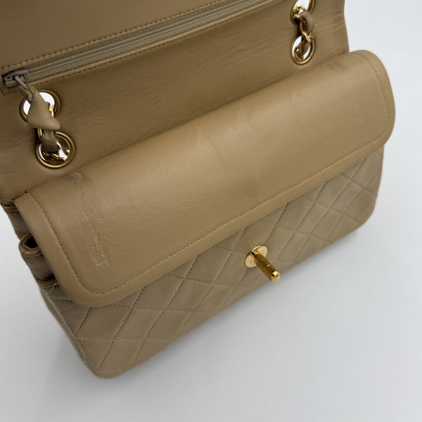 90s Chanel Matelasse Double Flap Chain 24K Gold Beige Shoulder Bag