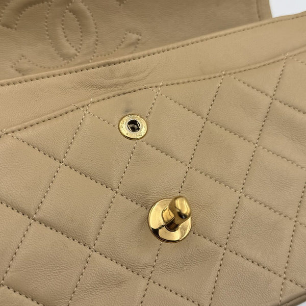 90s Chanel Matelasse Double Flap Chain 24K Gold Beige Shoulder Bag