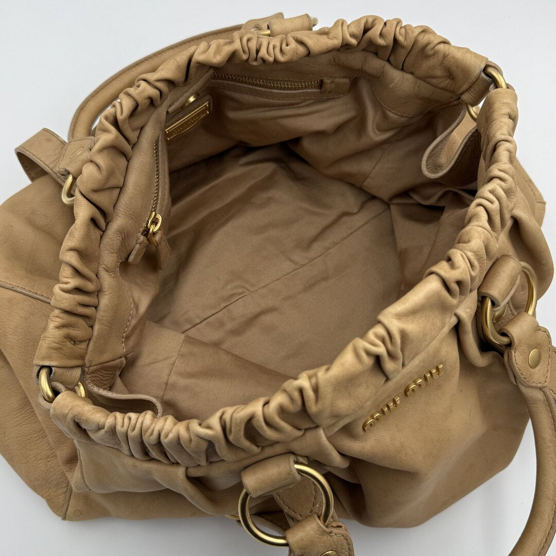 Miu Miu XL Vitello Leather Taupe Brown Handbag